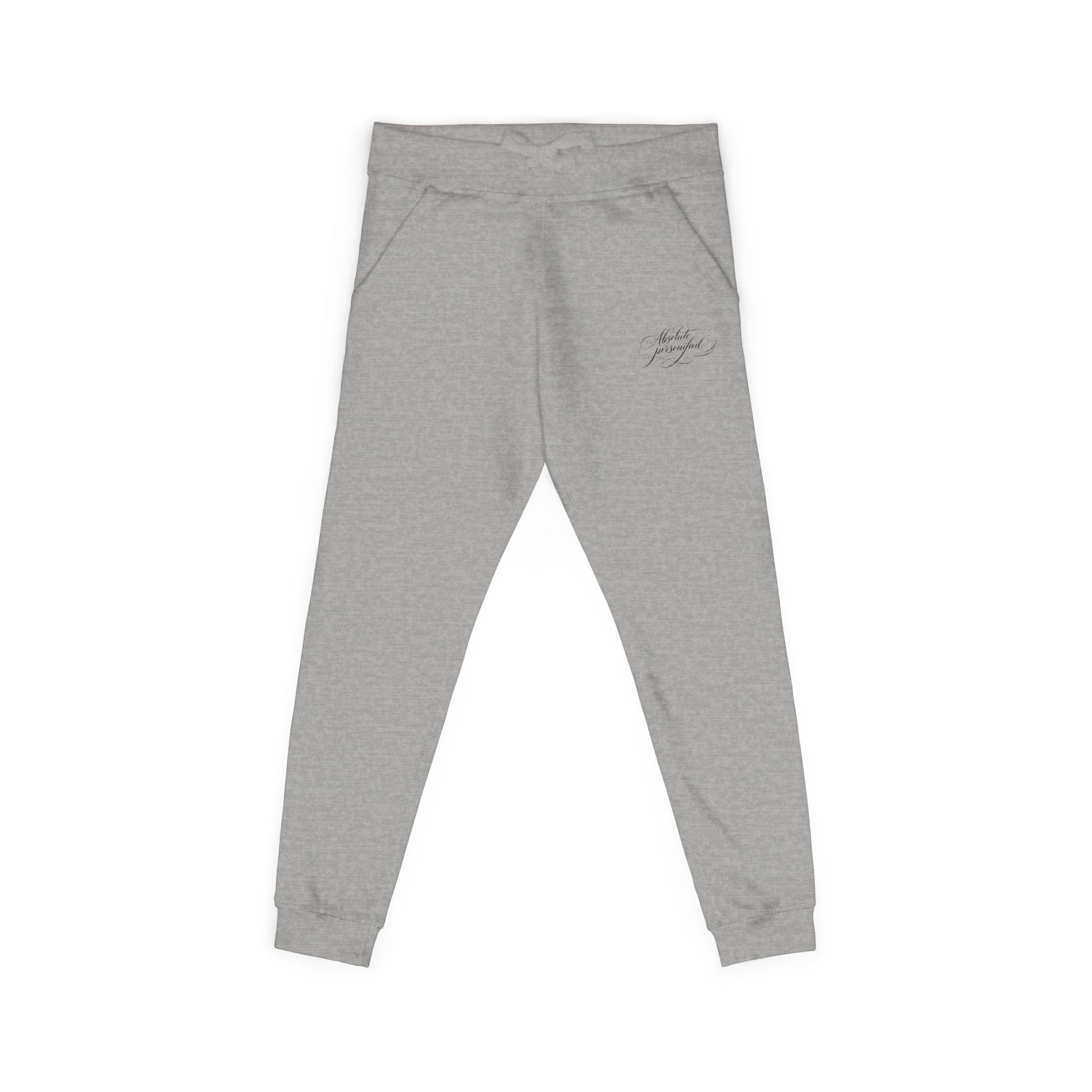 Embroidered scripted "Absolute Personified" Printify sweatpants with stylish design and comfortable fit, shown on a model.