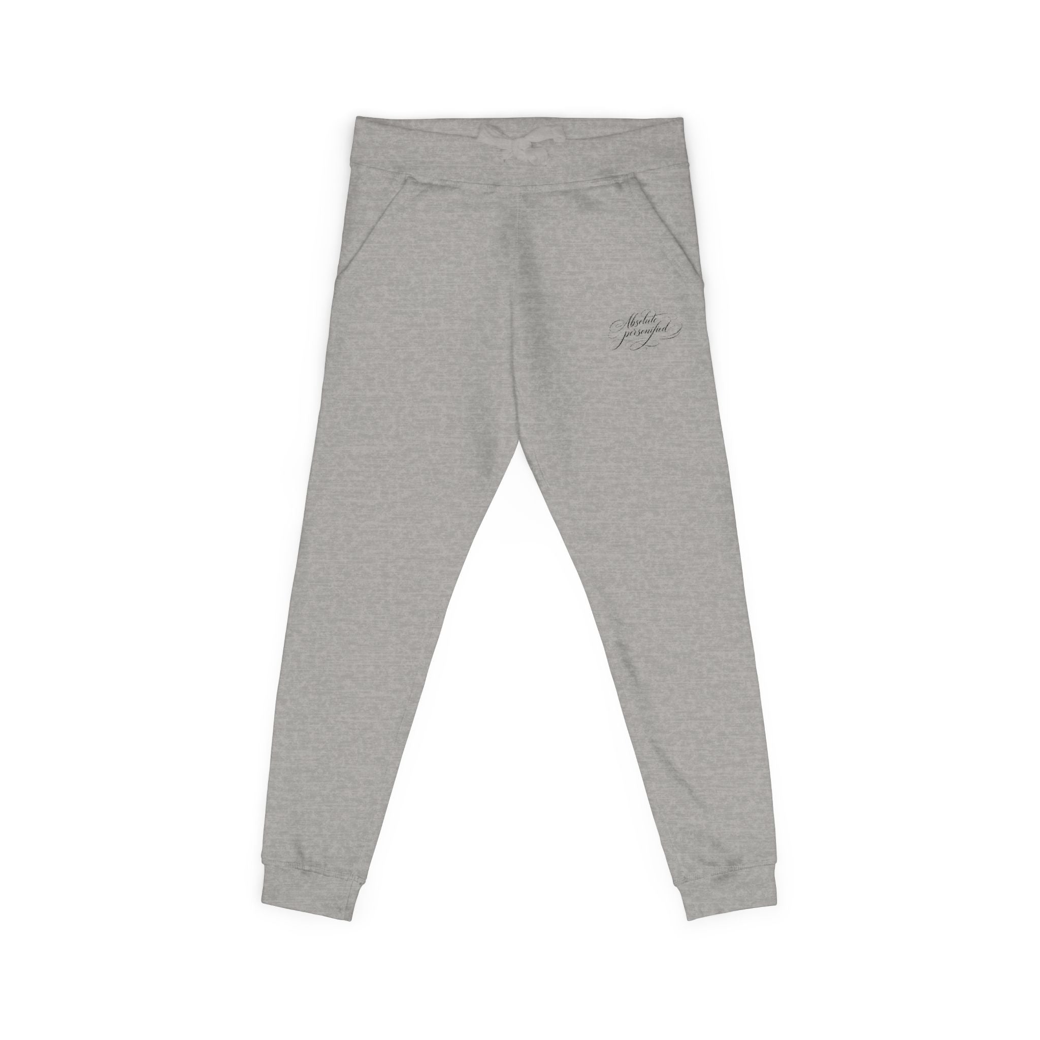 Embroidered scripted "Absolute Personified" Printify sweatpants with stylish design and comfortable fit, shown on a model.
