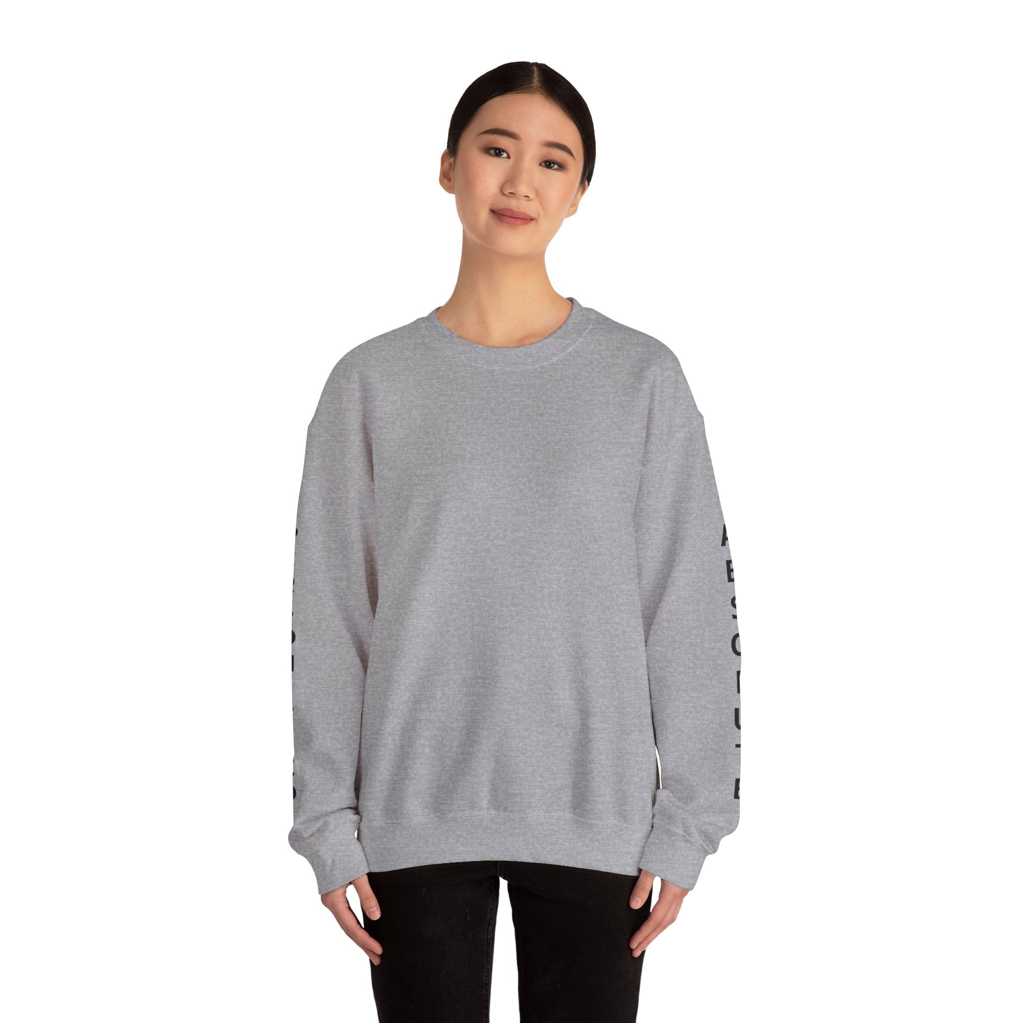 Vertical text sweatshirt by Printify featuring bold "Absolute Personified" design on a comfortable casual sweatshirt.