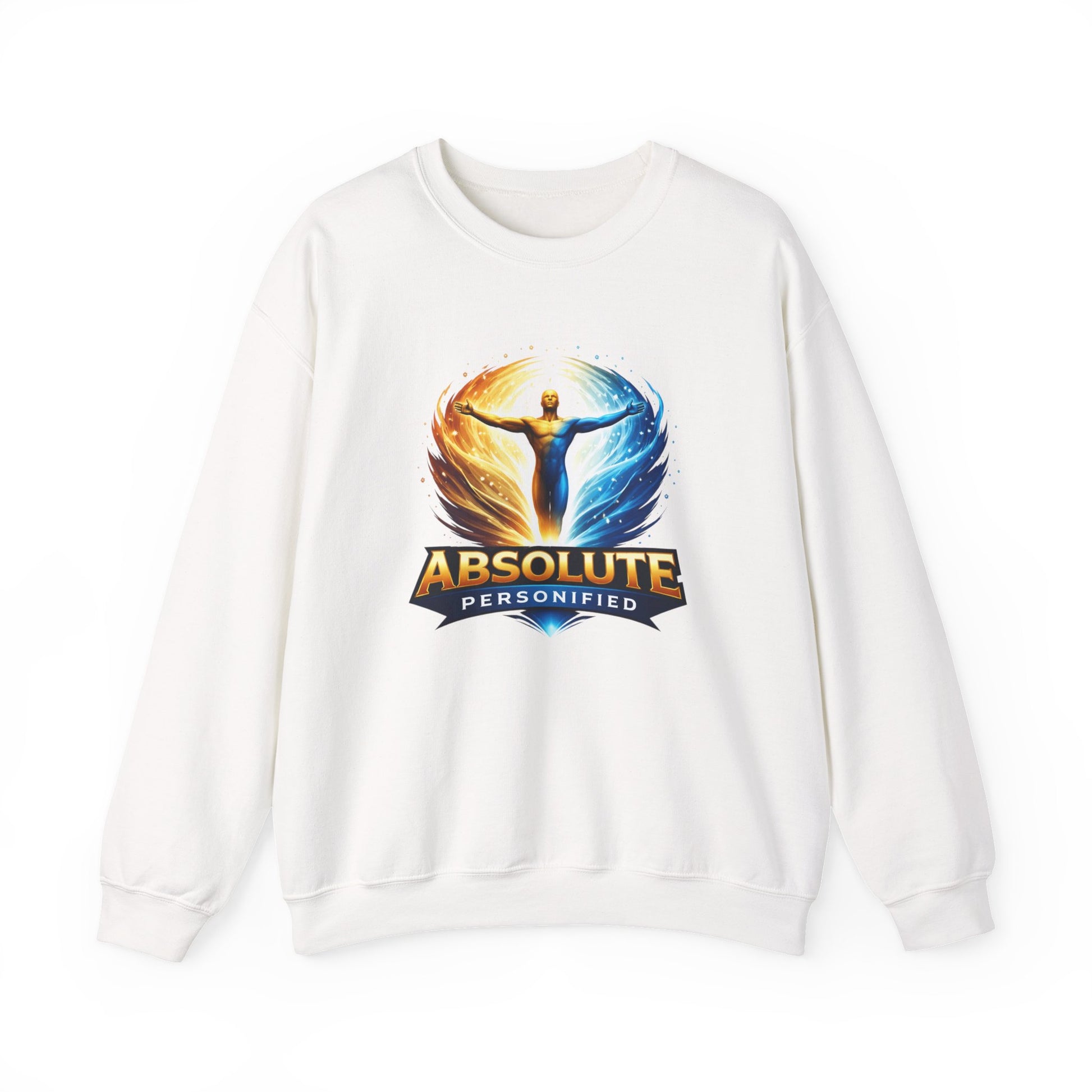 Printify Absolute Personified crewneck sweatshirt displayed flat with a colorful graphic design on the front.