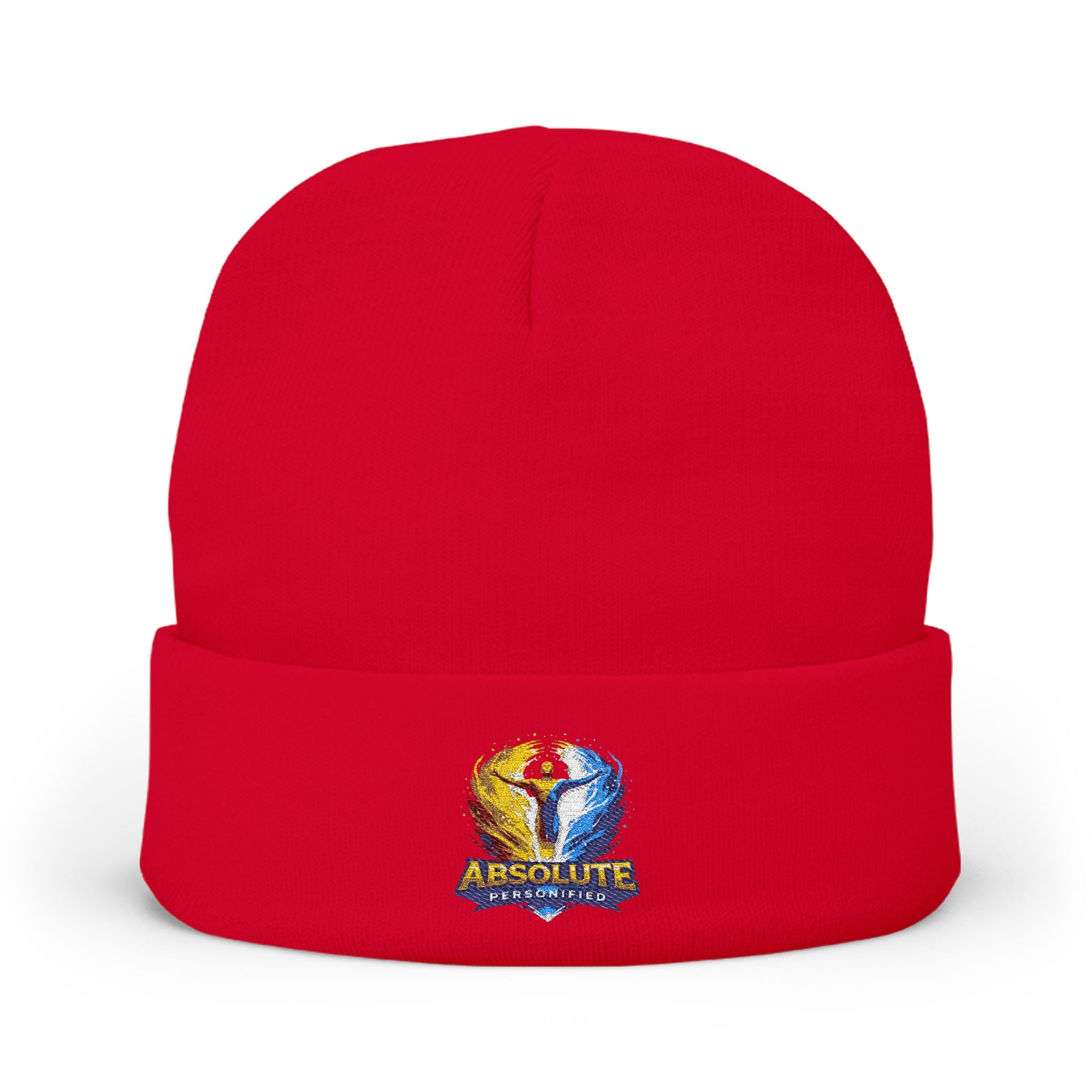 Embroidered 'Absolute Personified' beanie hat by Printify, featuring detailed embroidery on a cozy knit fabric.