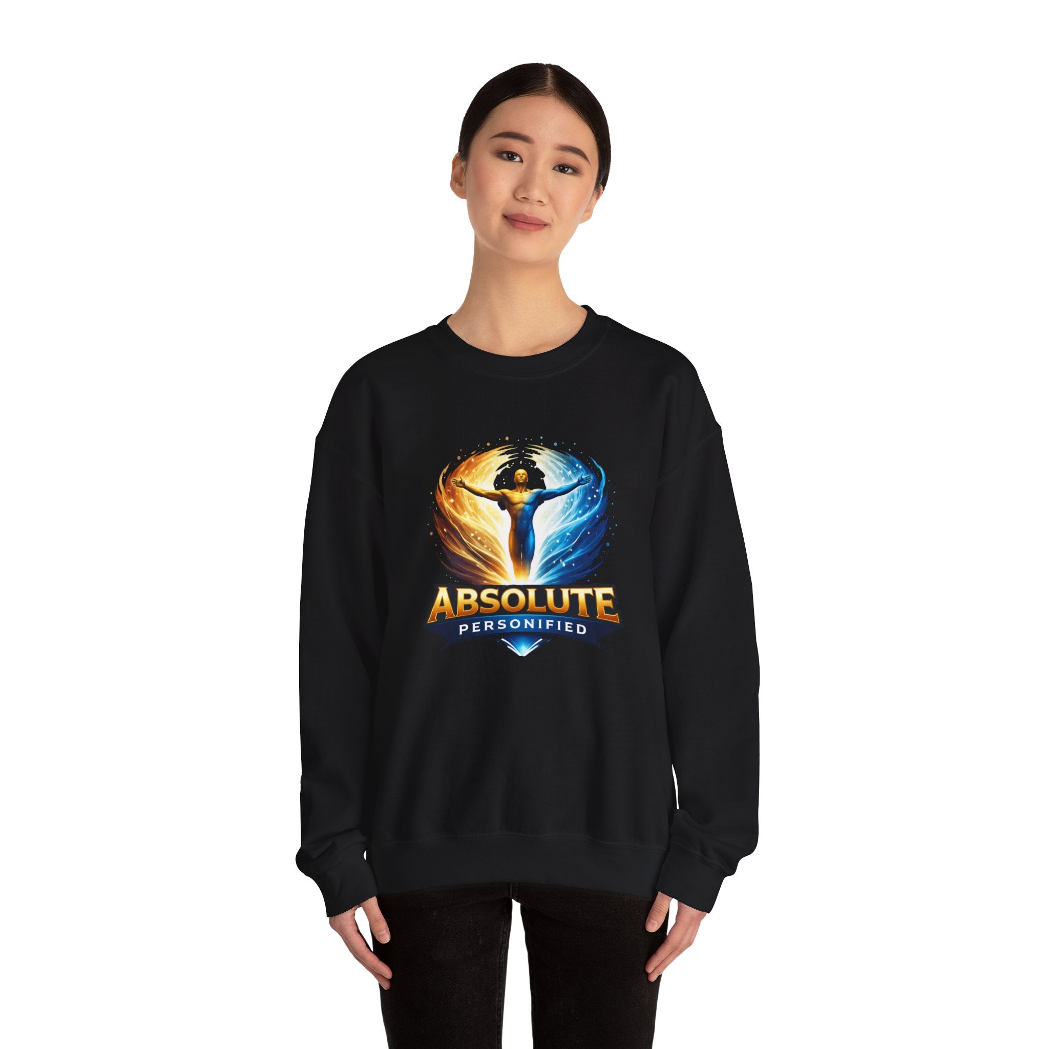 Printify Absolute Personified crewneck sweatshirt displayed on a person, featuring a comfortable fit and casual style.