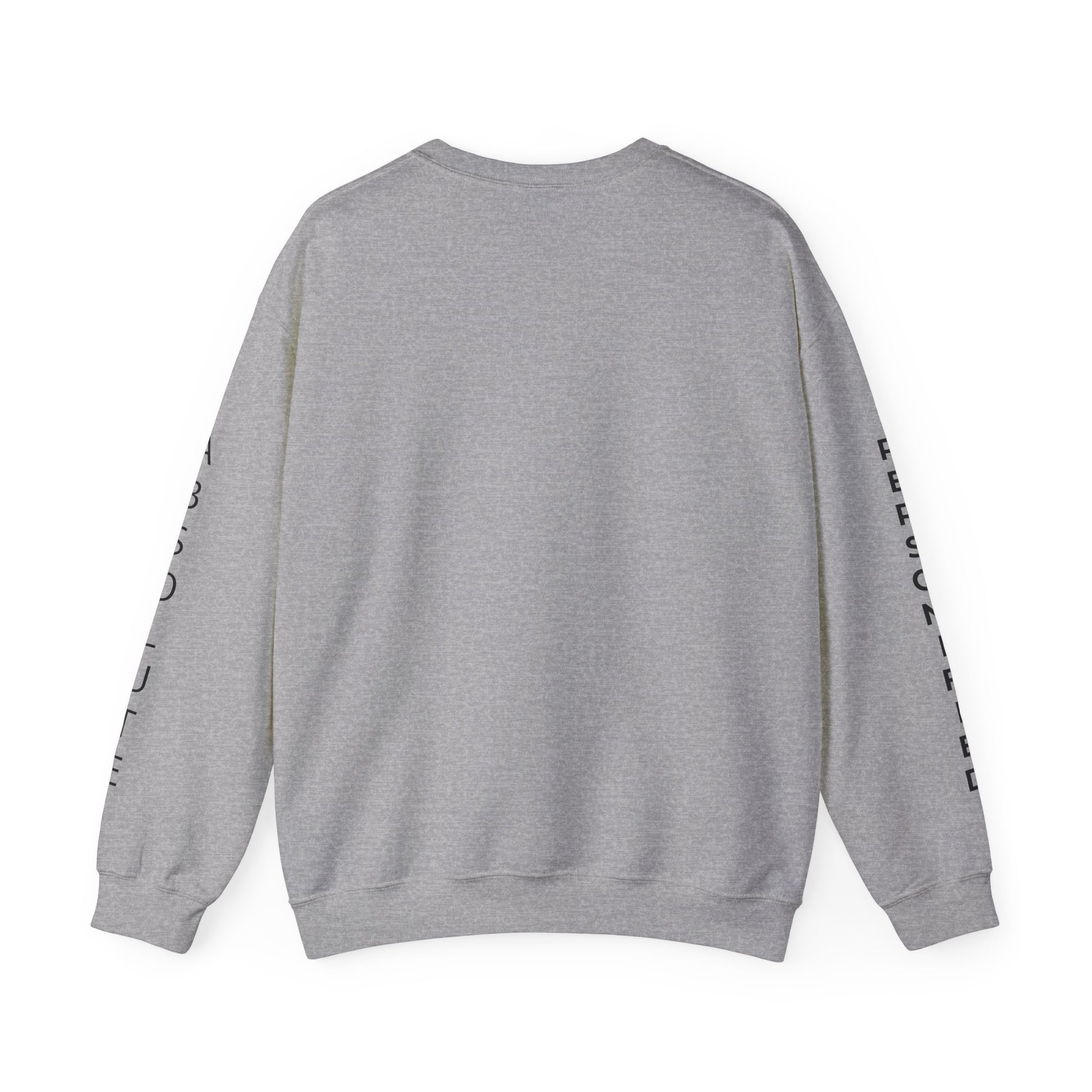 Black Printify Absolute Personified vertical text sweatshirt with bold white lettering on front, casual fit, and long sleeves.