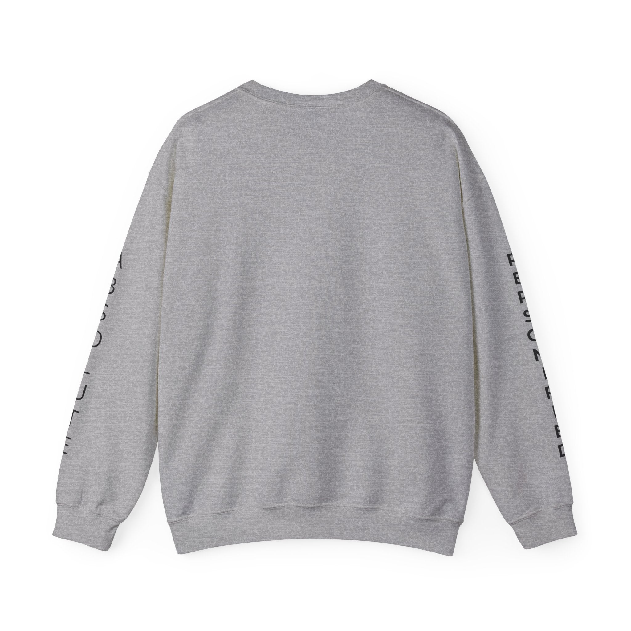 Black Printify Absolute Personified vertical text sweatshirt with bold white lettering on front, casual fit, and long sleeves.