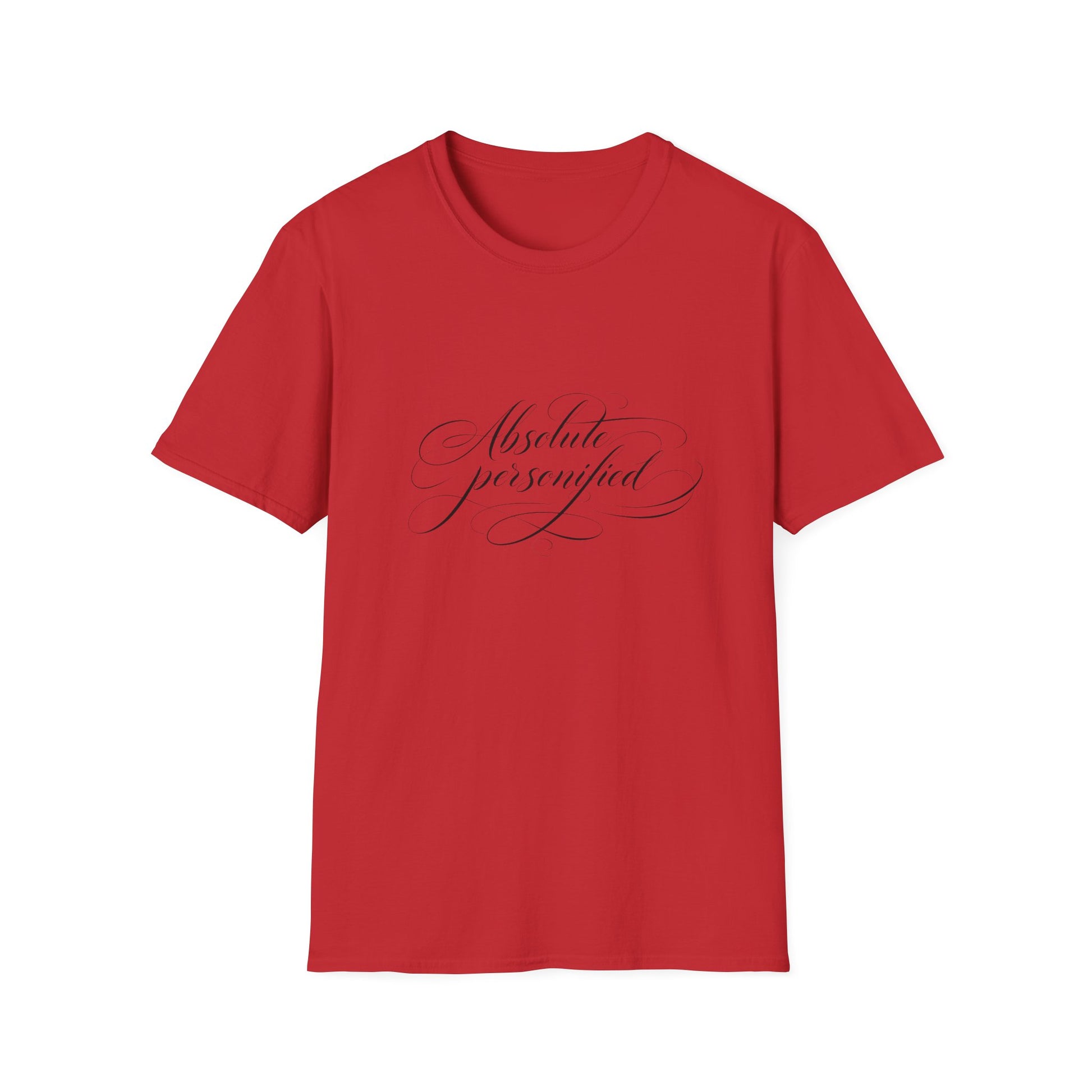 Black Scripted 'Absolute Personified' T-Shirt by Printify featuring white text design on the front.