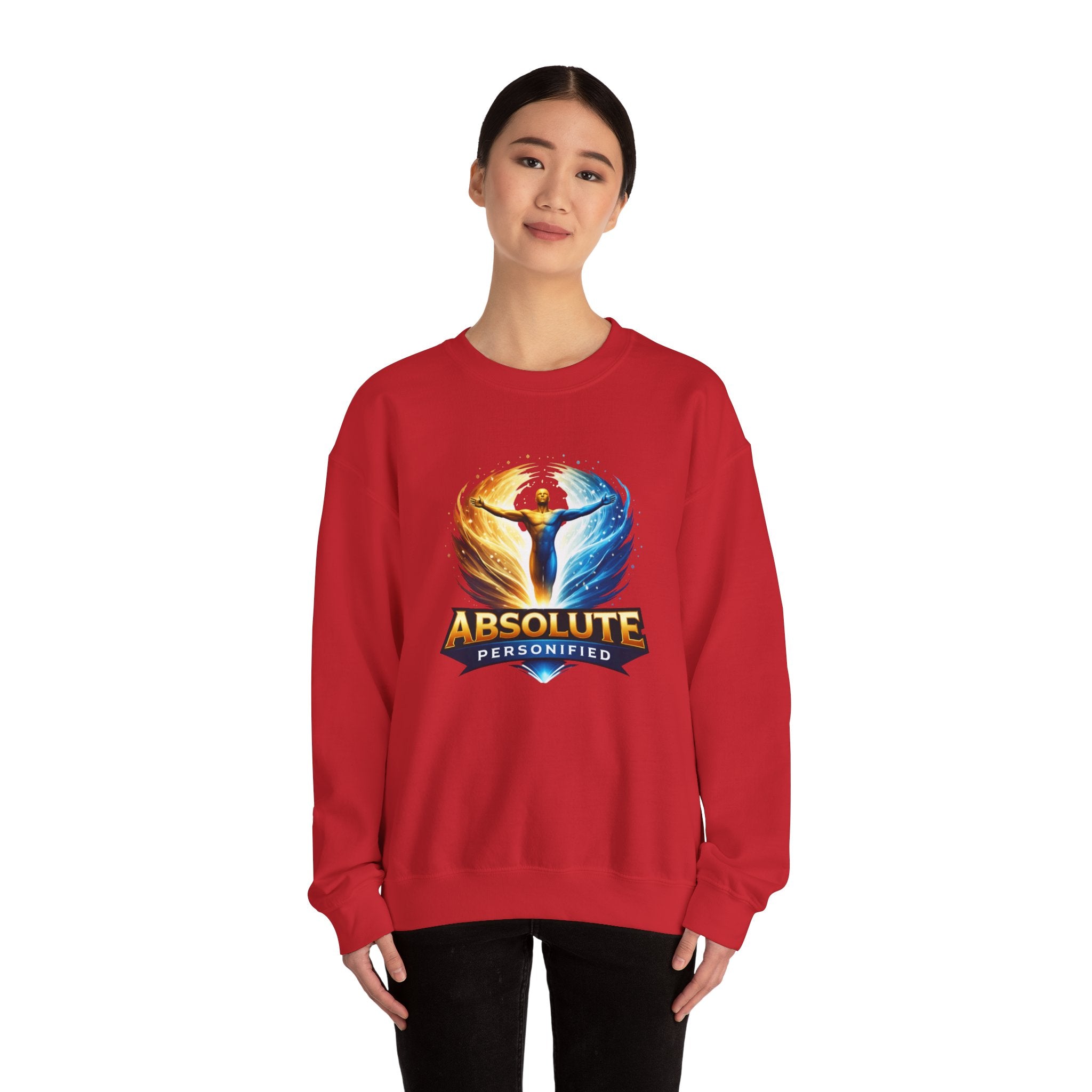 Printify Absolute Personified crewneck sweatshirt in soft fabric with a stylish design, displayed on a hanger.