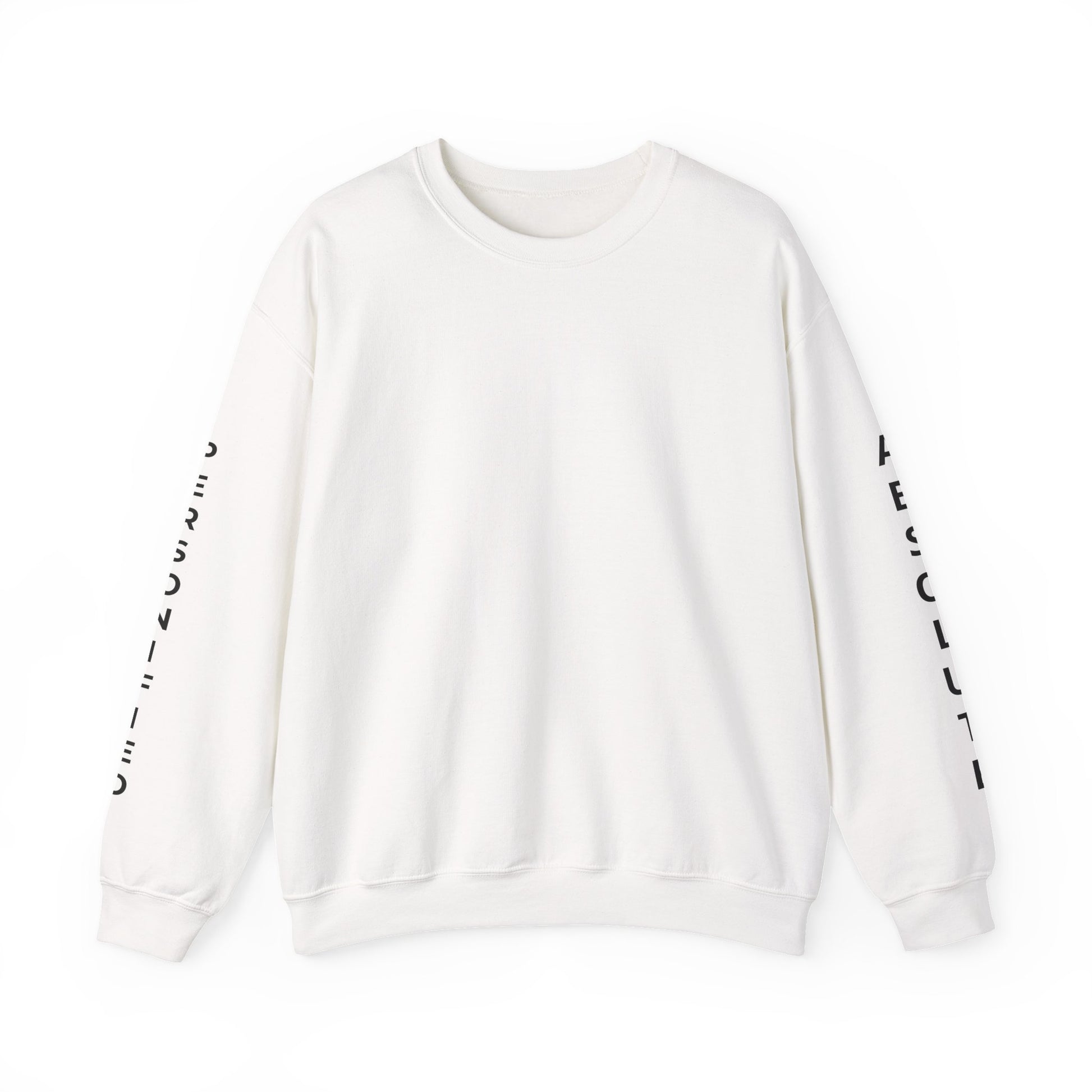 Black Absolute Personified Vertical Text Sweatshirt by Printify featuring bold vertical lettering on the front.