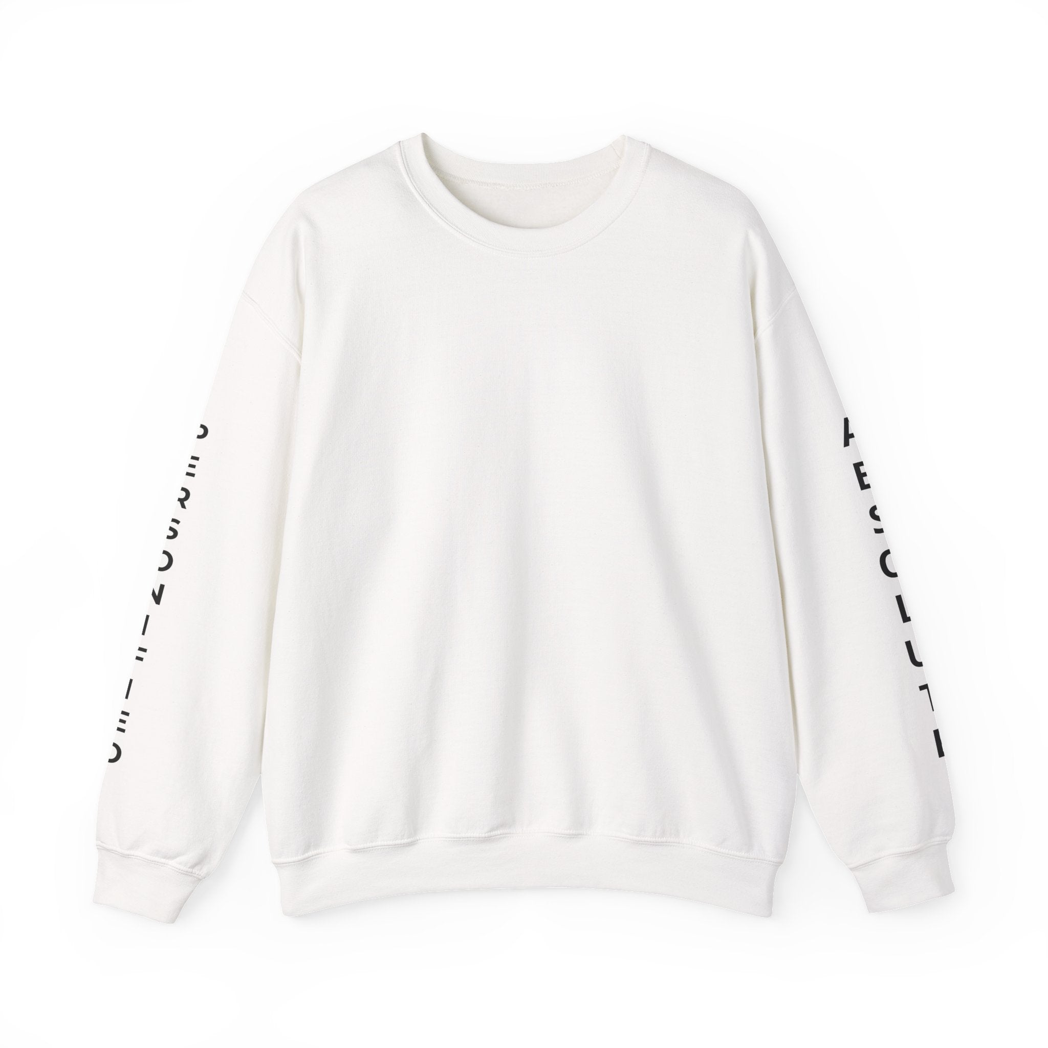 Black Absolute Personified Vertical Text Sweatshirt by Printify featuring bold vertical lettering on the front.