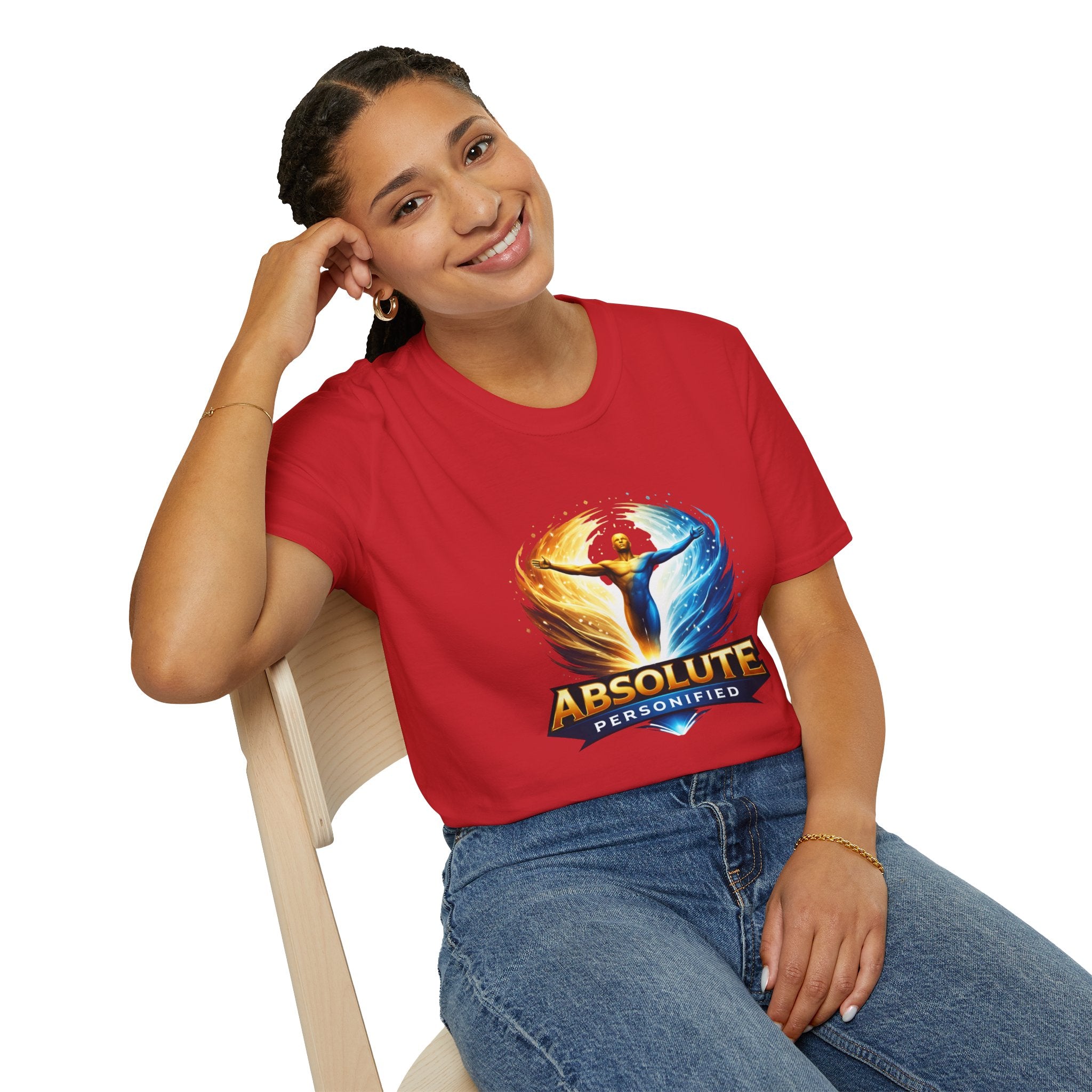 Printify Absolute Personified T-Shirt displayed flat, featuring a graphic design on the front, made from soft cotton fabric.