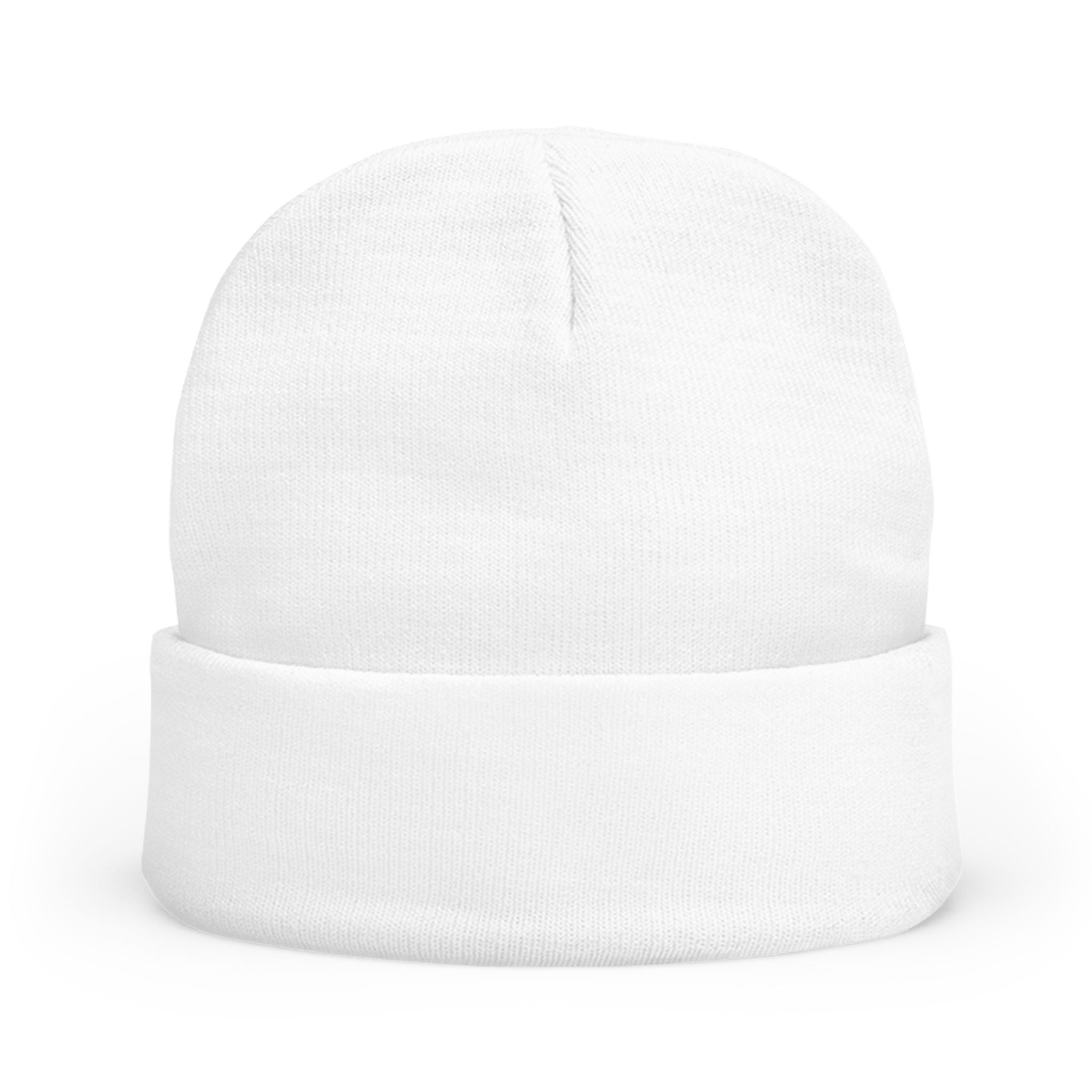 Embroidered black beanie hat with scripted 'Absolute Personified' text by Printify, soft knit fabric, casual winter headwear.