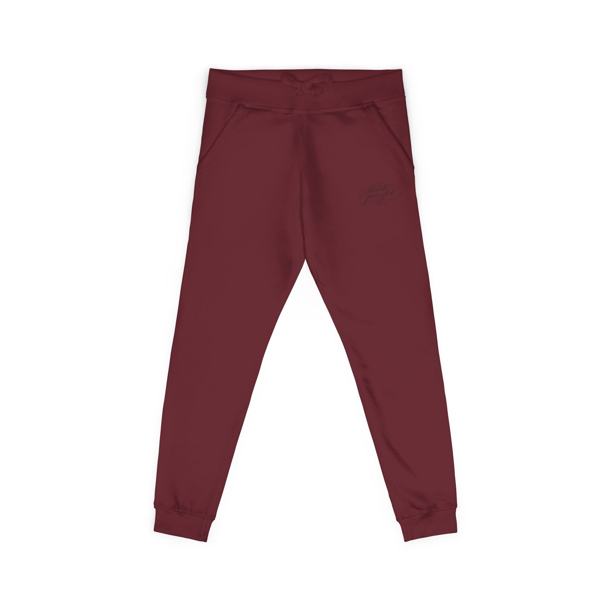 Embroidered scripted "Absolute Personified" logo on black Printify sweatpants, casual trousers with detailed embroidery.