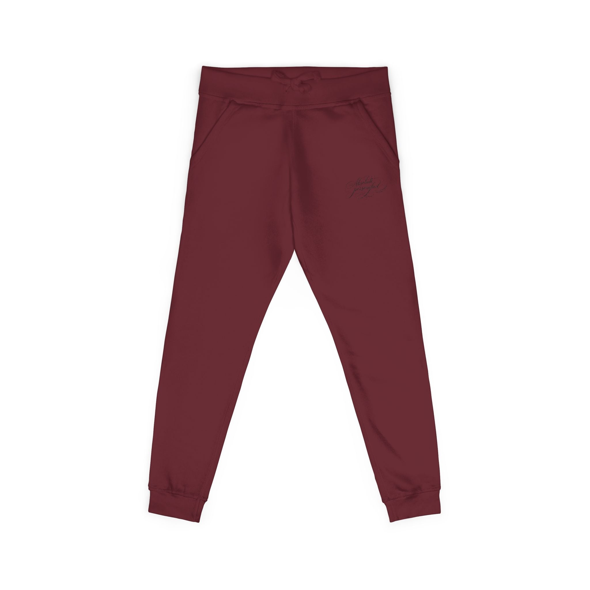 Embroidered scripted "Absolute Personified" logo on black Printify sweatpants, casual trousers with detailed embroidery.