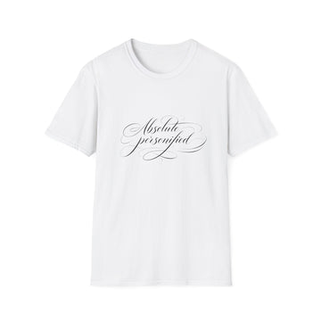Black scripted 'Absolute Personified' T-Shirt by Printify, featuring bold white lettering on a casual cotton tee.