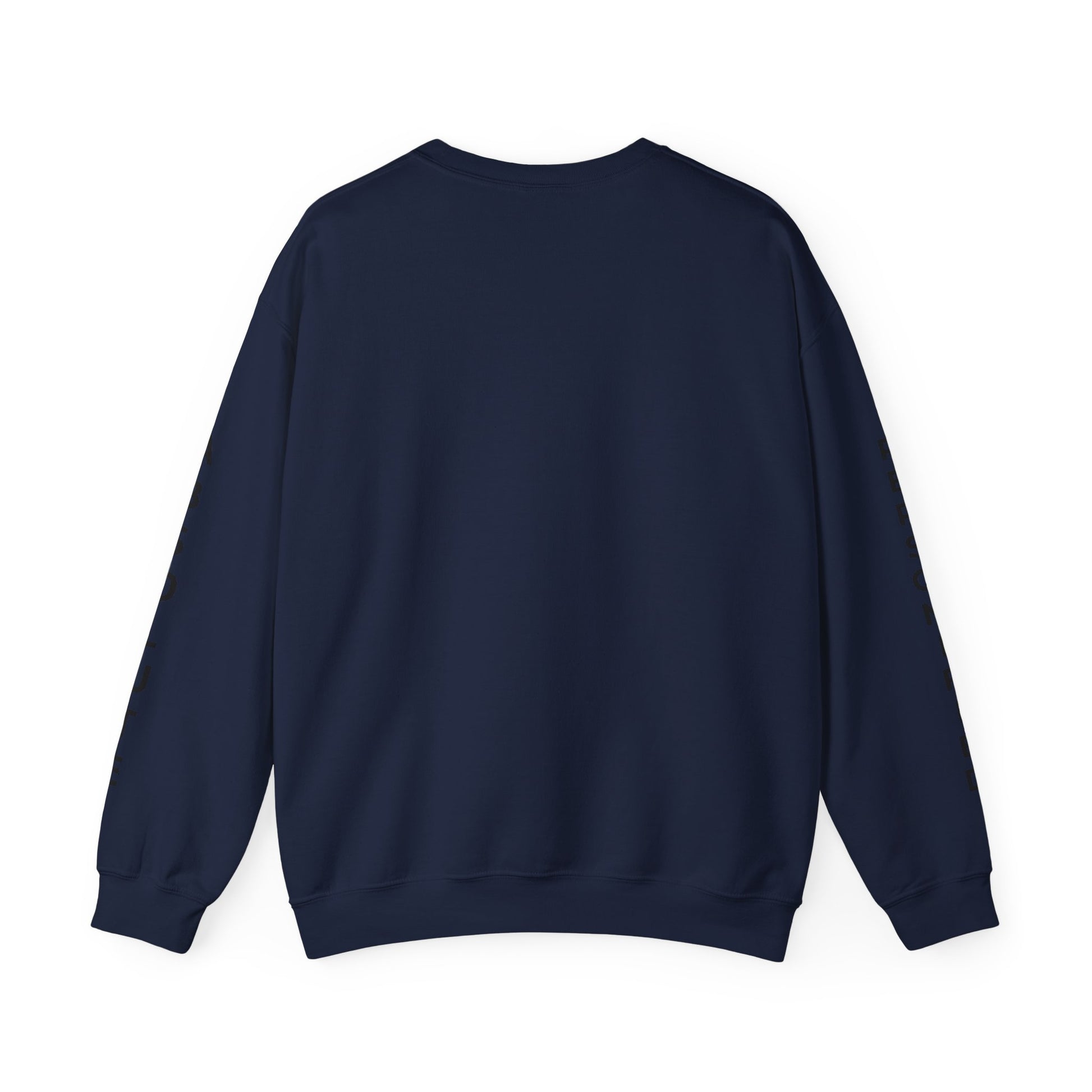 Printify Absolute Personified vertical text sweatshirt, black casual sweatshirt with bold white lettering, front view.