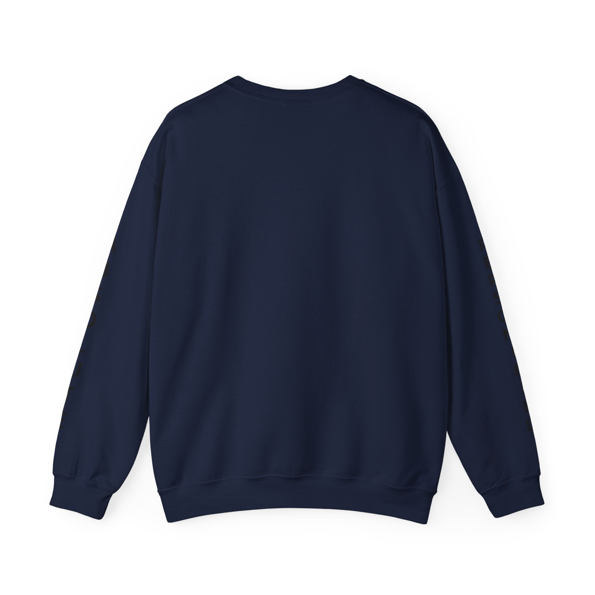 Printify Absolute Personified vertical text sweatshirt, black casual sweatshirt with bold white lettering, front view.