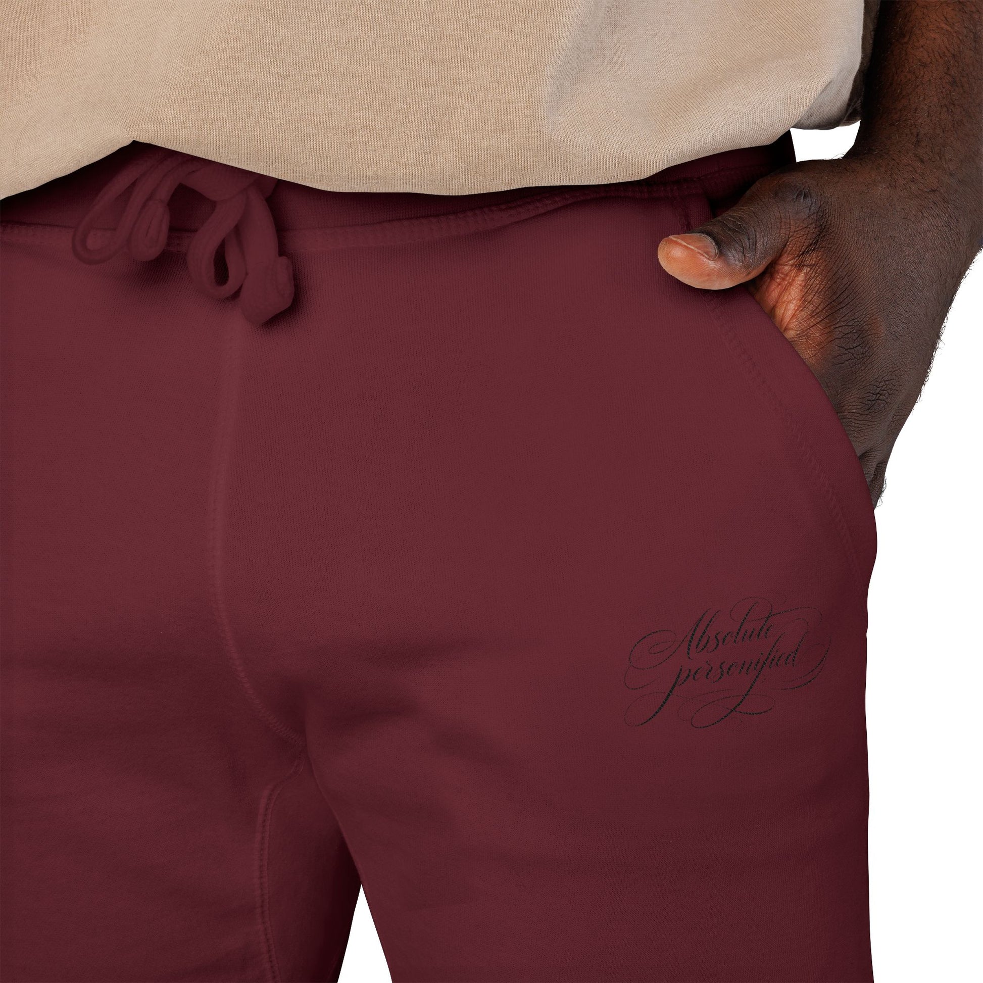 Embroidered scripted "Absolute Personified" Printify sweatpants with relaxed fit, featuring stylish embroidery on soft, comfortable trousers.