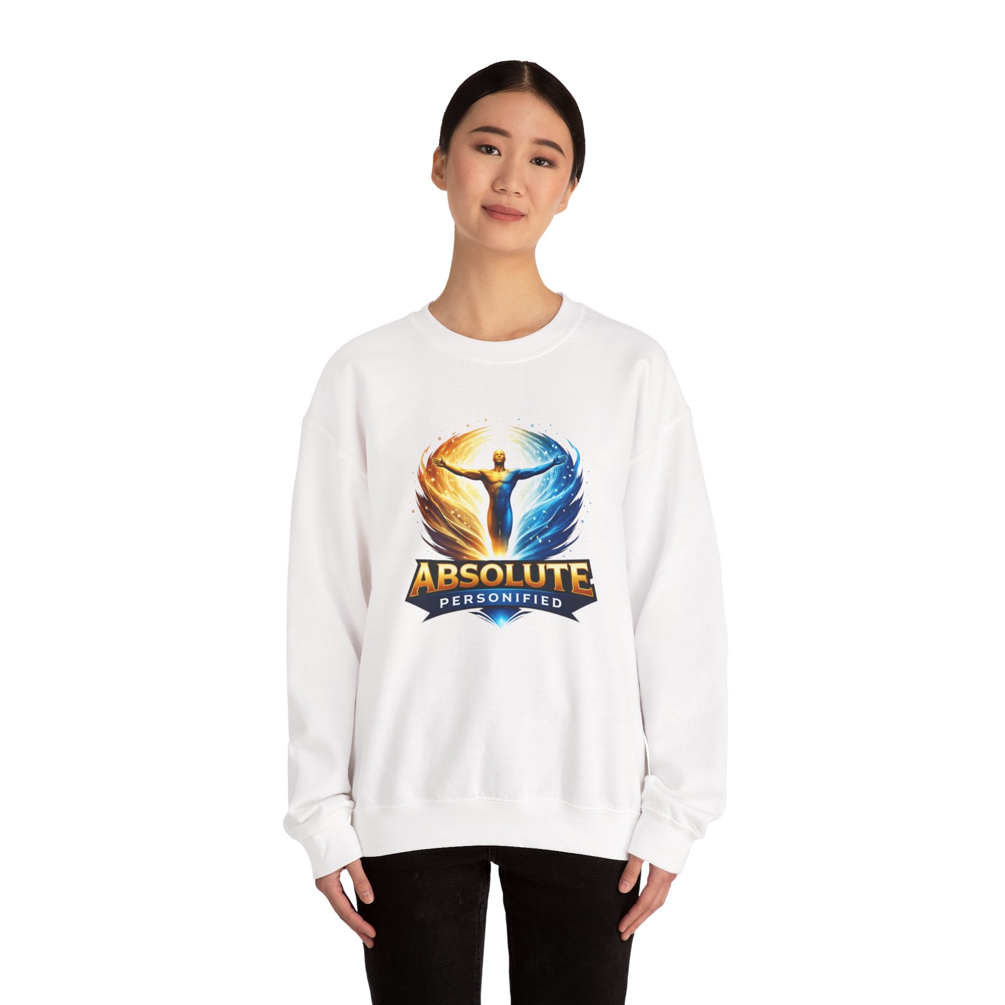 Printify Absolute Personified crewneck sweatshirt with a printed graphic design on the front, shown on a white background.